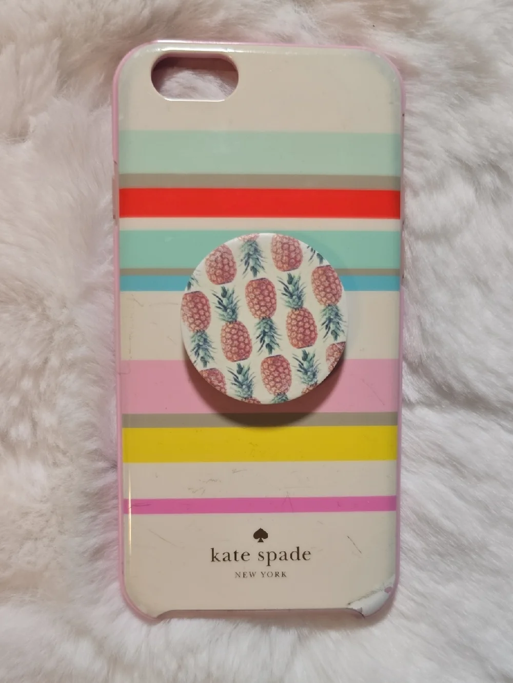 kate spade Iphone 6, 6s, 7, 8 Plus Striped iPhone Case with Pineapple Pop Socket